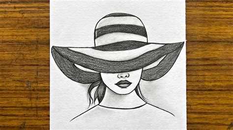 How to draw a girl wearing hat 